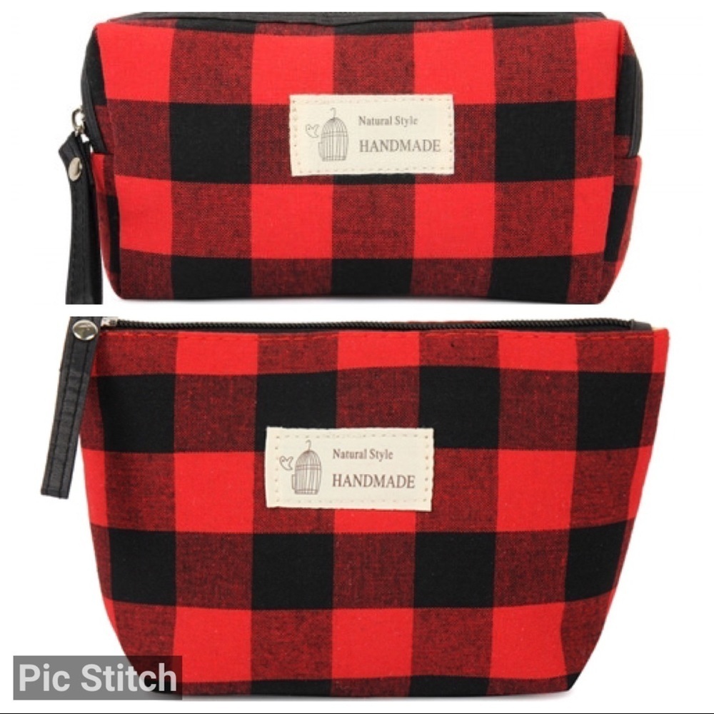 Red Buffalo Plaid 2pc makeup bag set